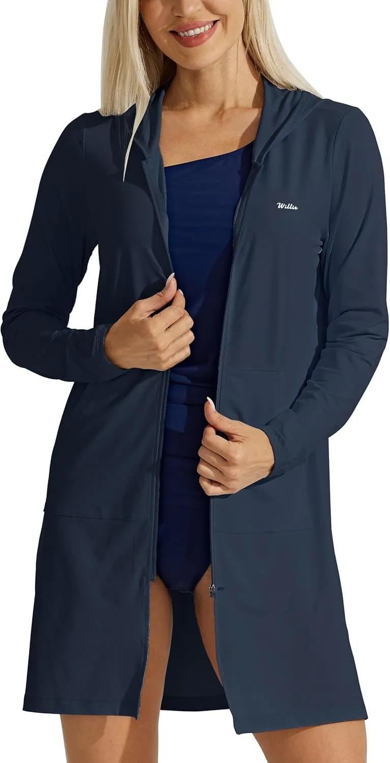 Willit UPF 50  Women's Swim Cover Up Sun Protection Beach Swimwear Bathing Suit Long Hoodie Jacket SPF