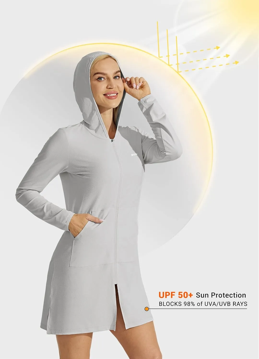 Willit UPF 50  Women's Swim Cover Up Sun Protection Beach Swimwear Bathing Suit Long Hoodie Jacket SPF