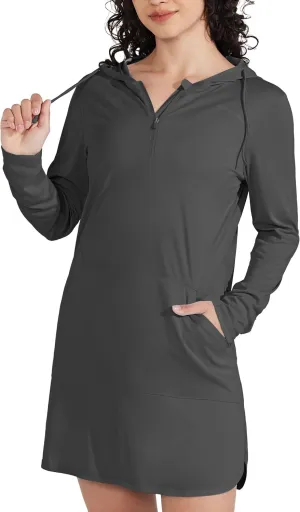 Willit Women's UPF 50  Swim Cover-Up Dress Hooded Beach Sun Long Sleeve Swimwear Quick Dry SPF Swim Shirts