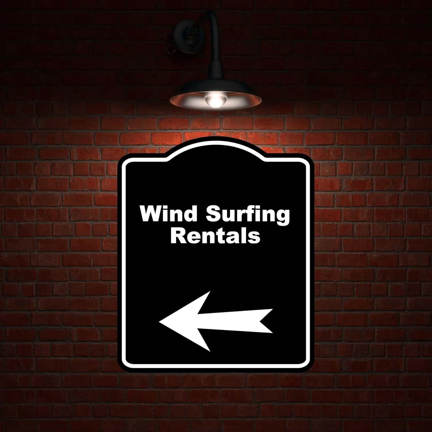 Wind Surfing Rentals Black Sign Arrow Left Aluminum Composite Sign 20 x 24 inches