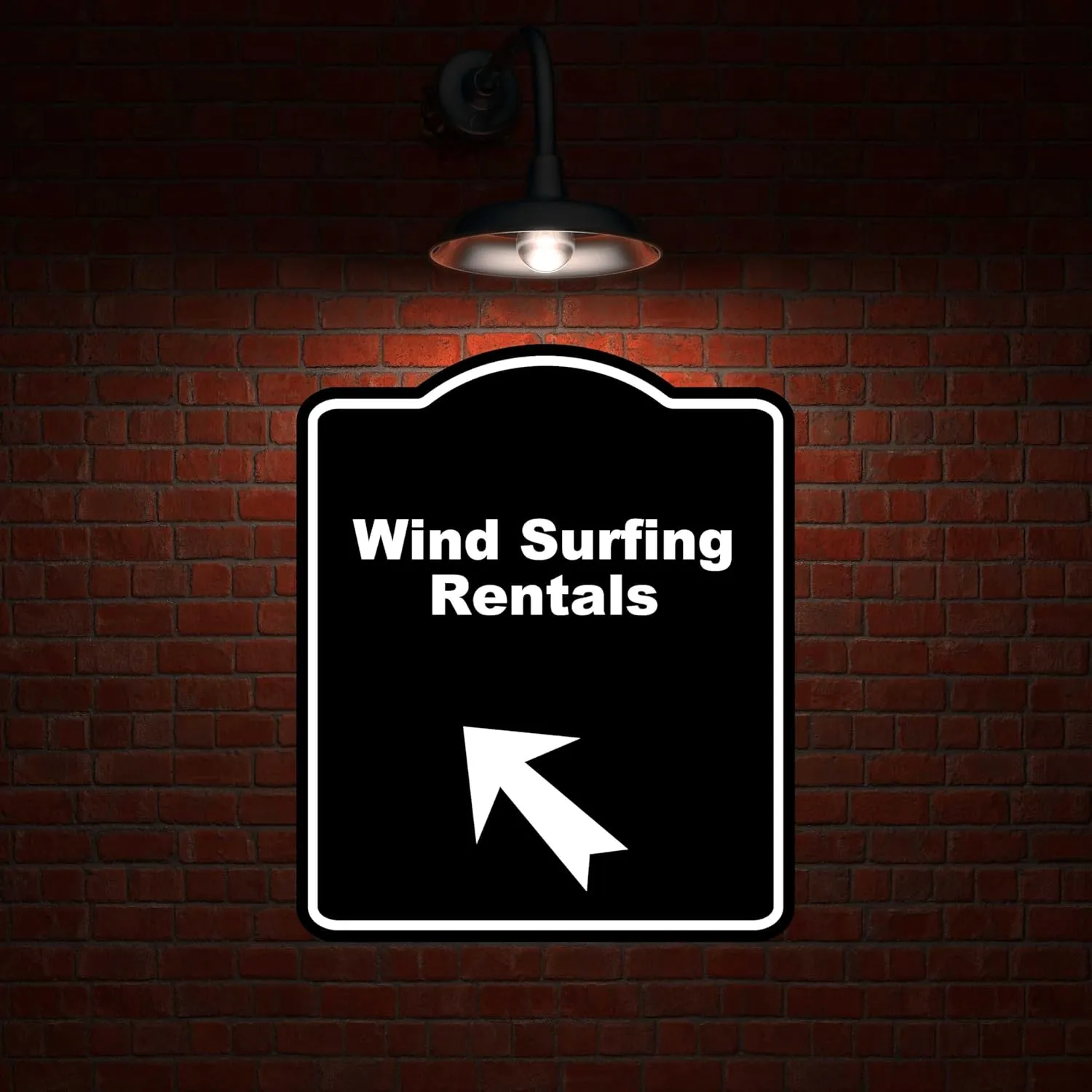 Wind Surfing Rentals Black Sign Arrow Up Left Aluminum Composite Sign 20 x 24 inches