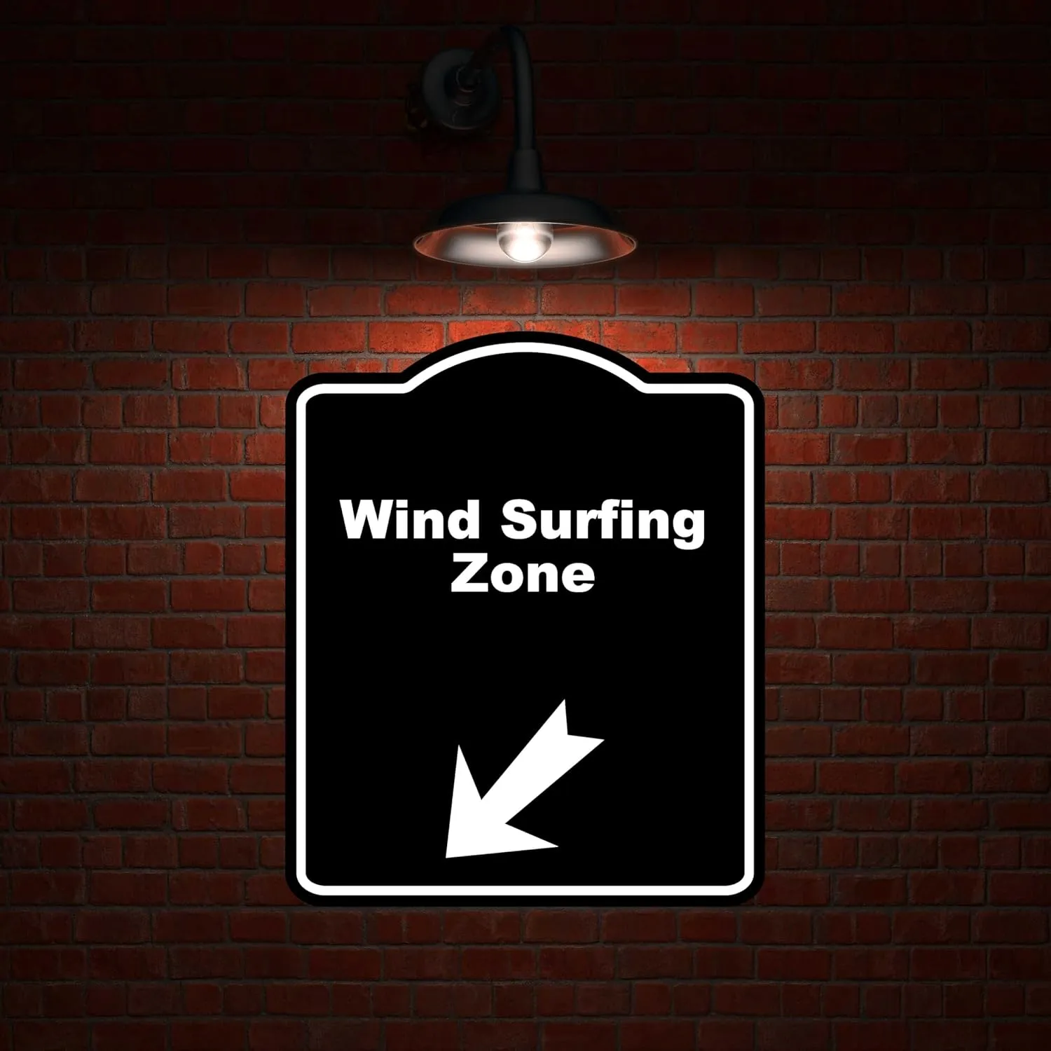 Wind Surfing Zone Black Sign Arrow Down Left Aluminum Composite Sign 15 x 18 inches
