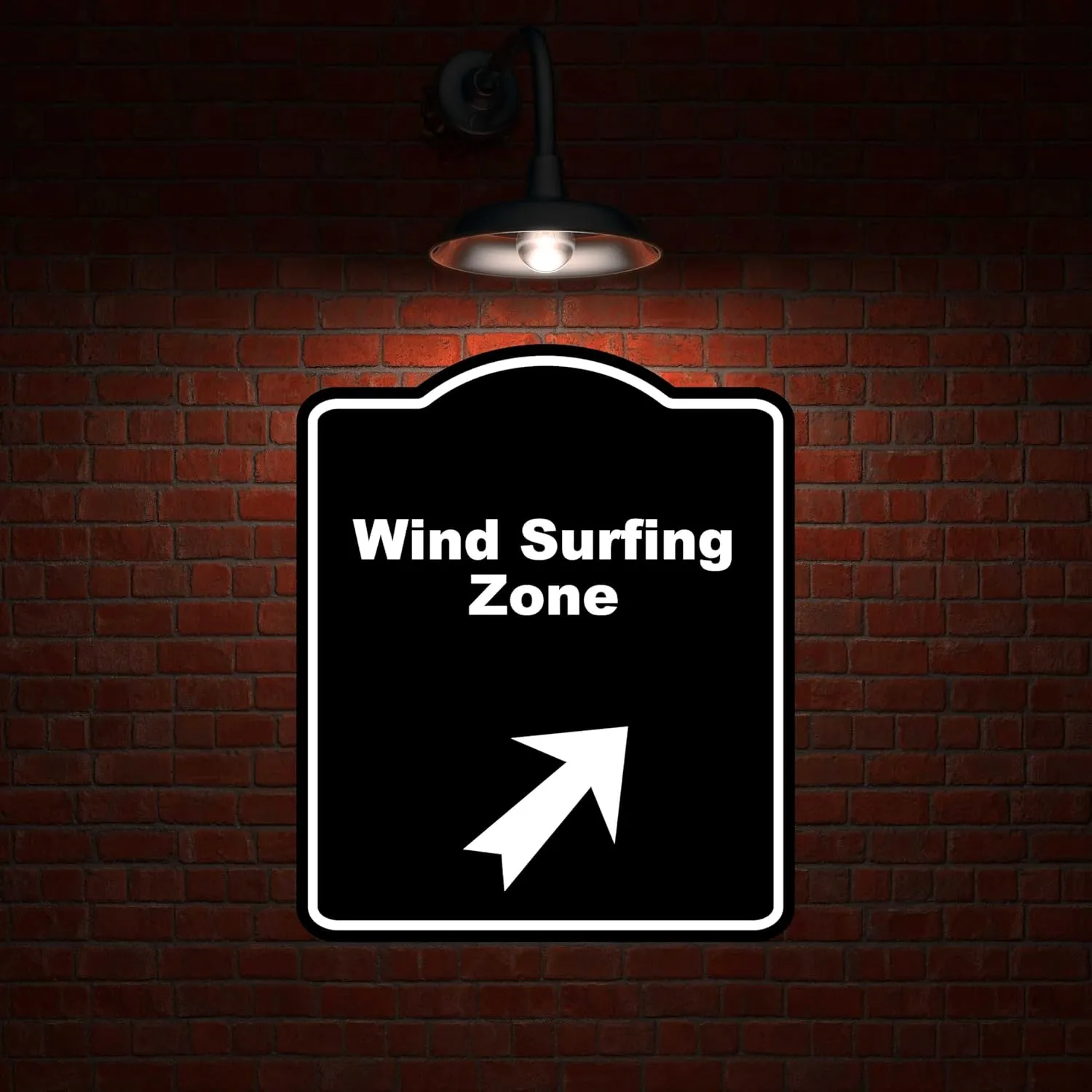 Wind Surfing Zone Black Sign Arrow Up Right Aluminum Composite Sign 15 x 18 inches