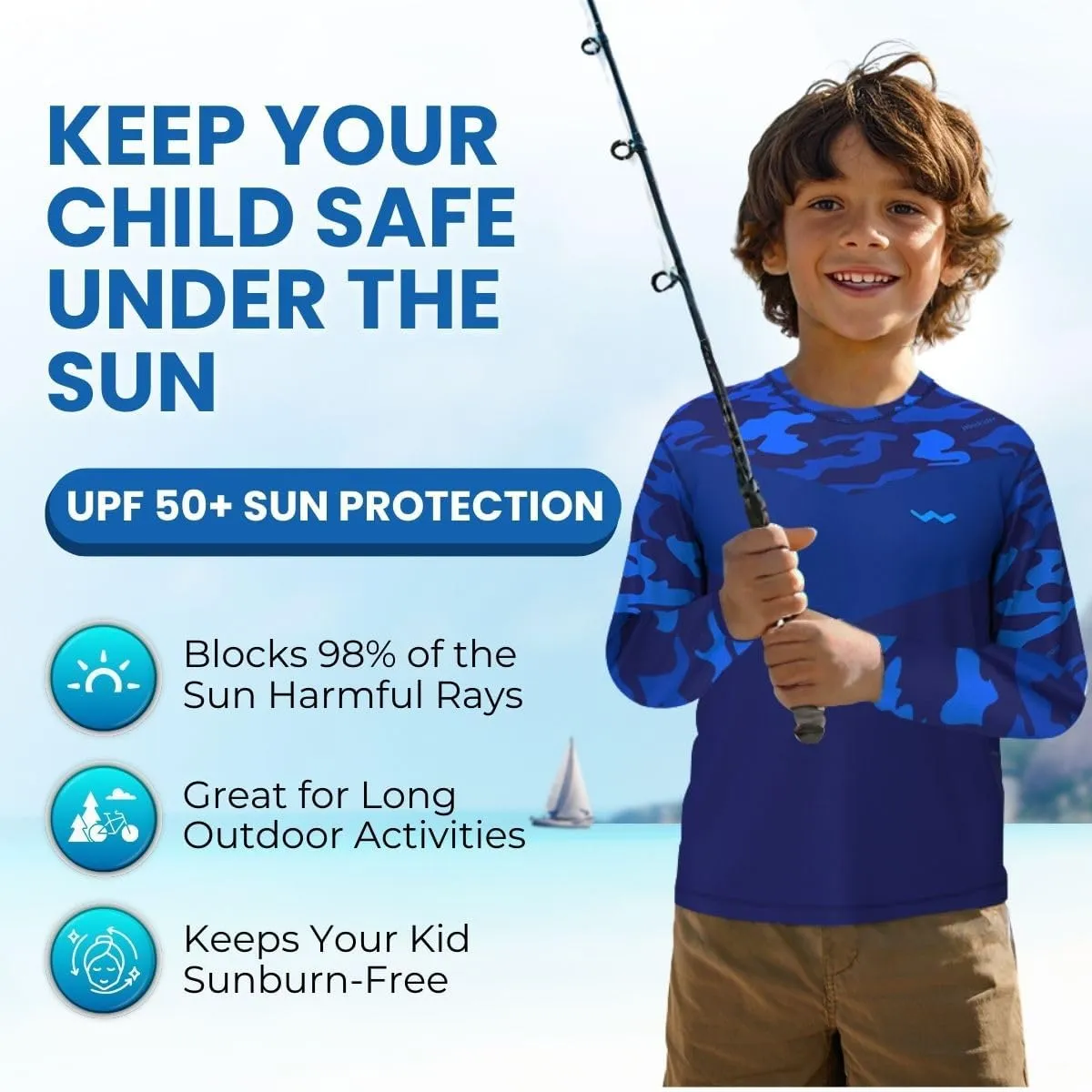 WindRider Kids Rash Guard - Girls and Boys Swim Shirt UPF 50  Sun Protection, Long Sleeve for Swimming, Fishing & Outdoor Fun