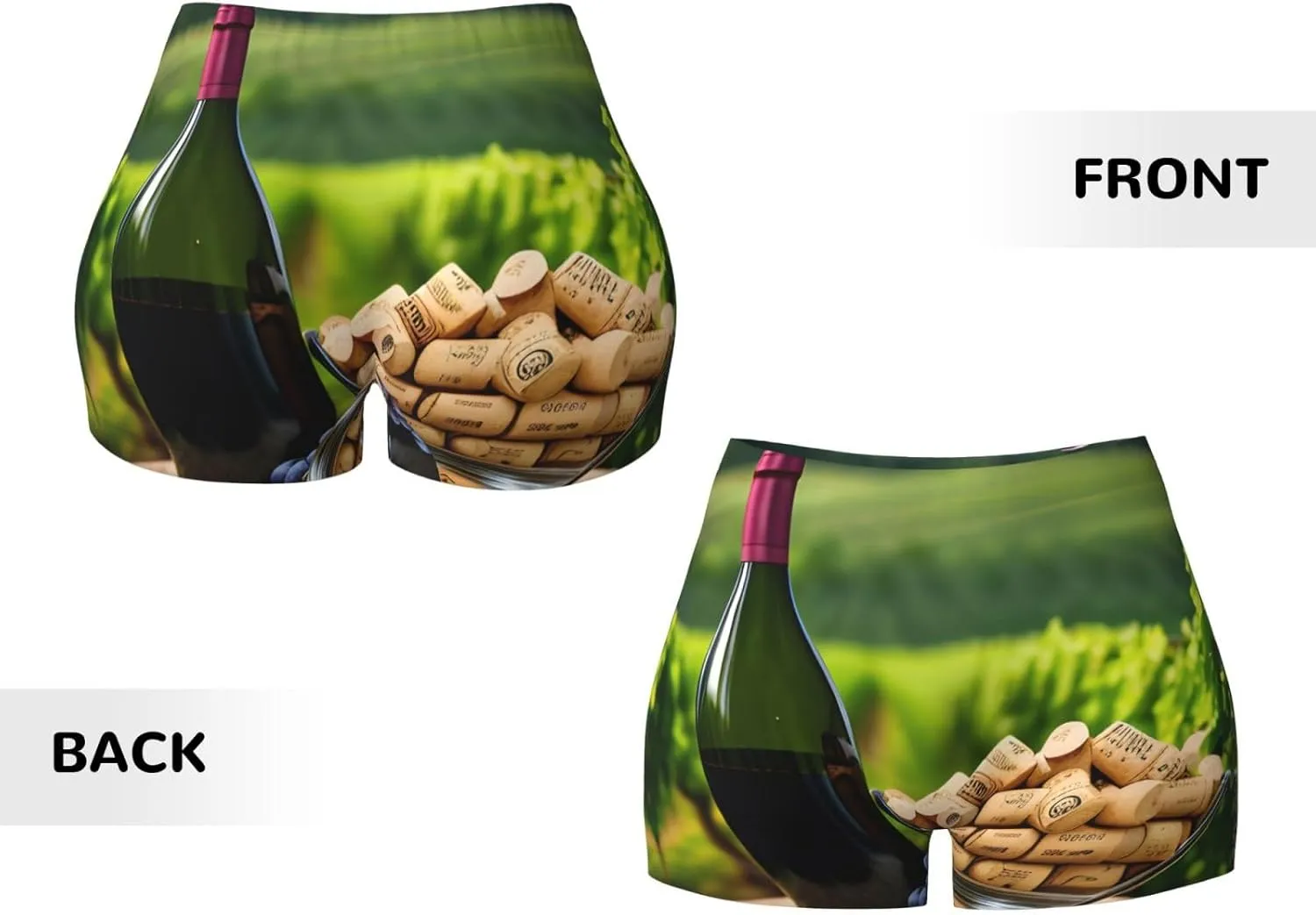 Wine Bottle Corks Grapes Print Women's Workout Short Elastic Scrunch Gym Shorts Exercise High Waisted Fit Yoga