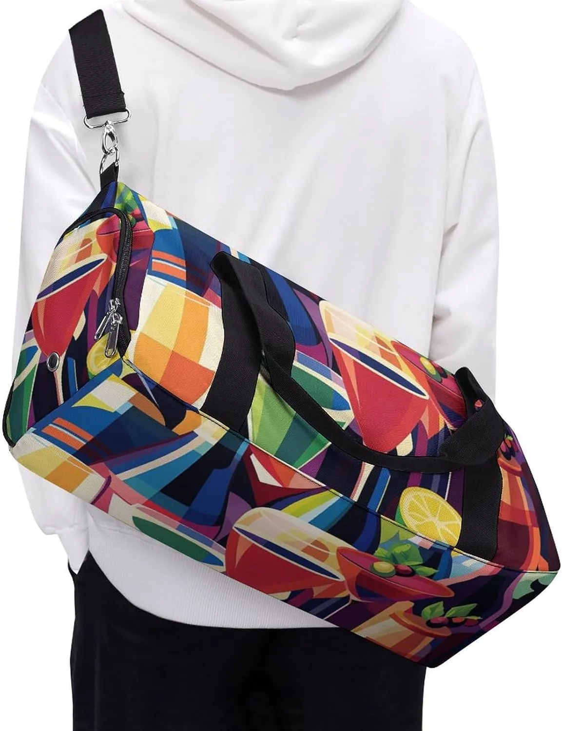 Wine Bottles And Cocktails Fitness Large Gym Bag for Unisex with Shoe Compartment & Wet Pocket