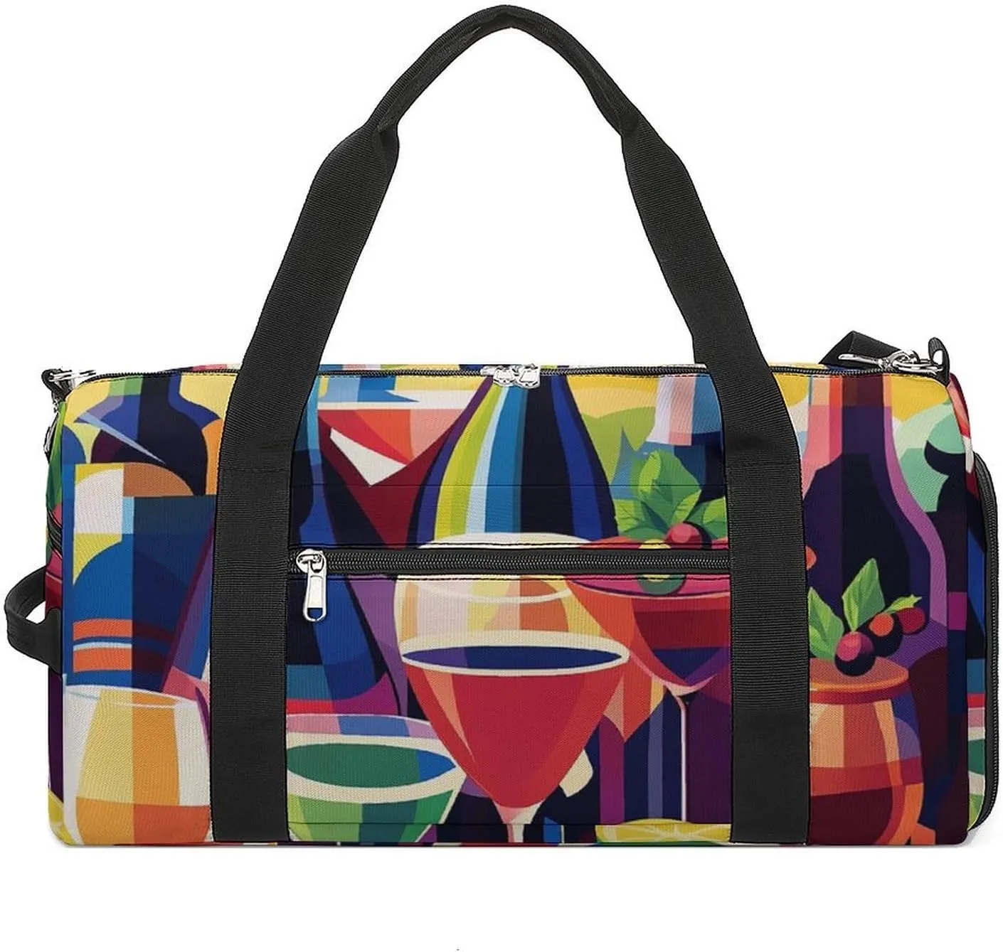 Wine Bottles And Cocktails Fitness Large Gym Bag for Unisex with Shoe Compartment & Wet Pocket