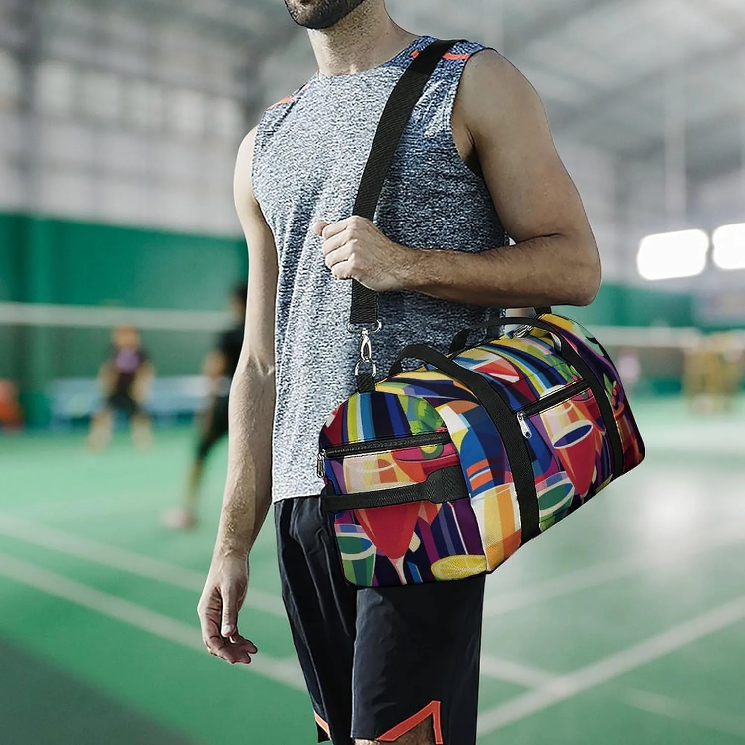 Wine Bottles And Cocktails Fitness Large Gym Bag for Unisex with Shoe Compartment & Wet Pocket