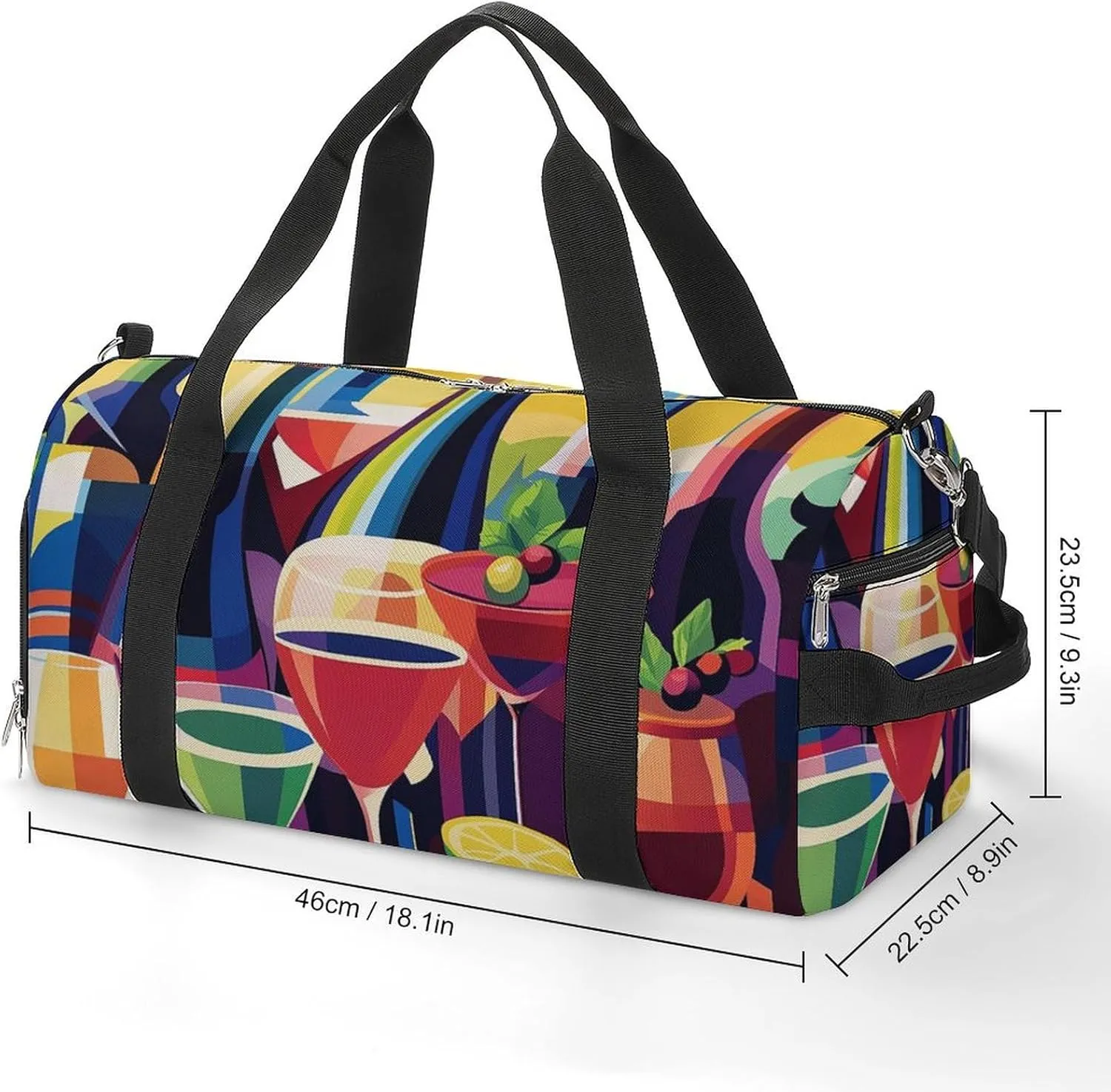 Wine Bottles And Cocktails Fitness Large Gym Bag for Unisex with Shoe Compartment & Wet Pocket