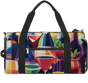Wine Bottles And Cocktails Fitness Large Gym Bag for Unisex with Shoe Compartment & Wet Pocket