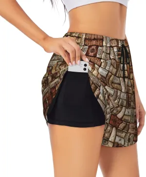 Wine Cork Women's Athletic Shorts â€“ Elastic Drawstring Skort for Yoga, Gym, Running, and Casual Summer Wear