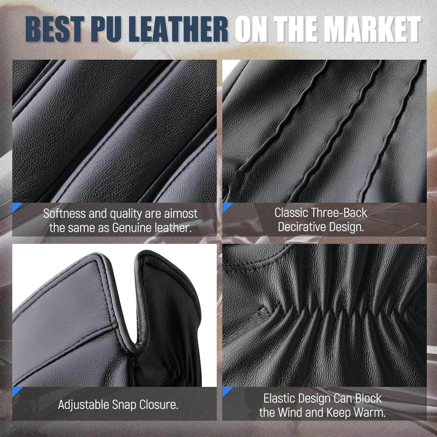 Winter Leather Gloves for Men,Touchscreen Snow Driving Gloves with Cashmere Lining for Motorcycle Driving Riding…