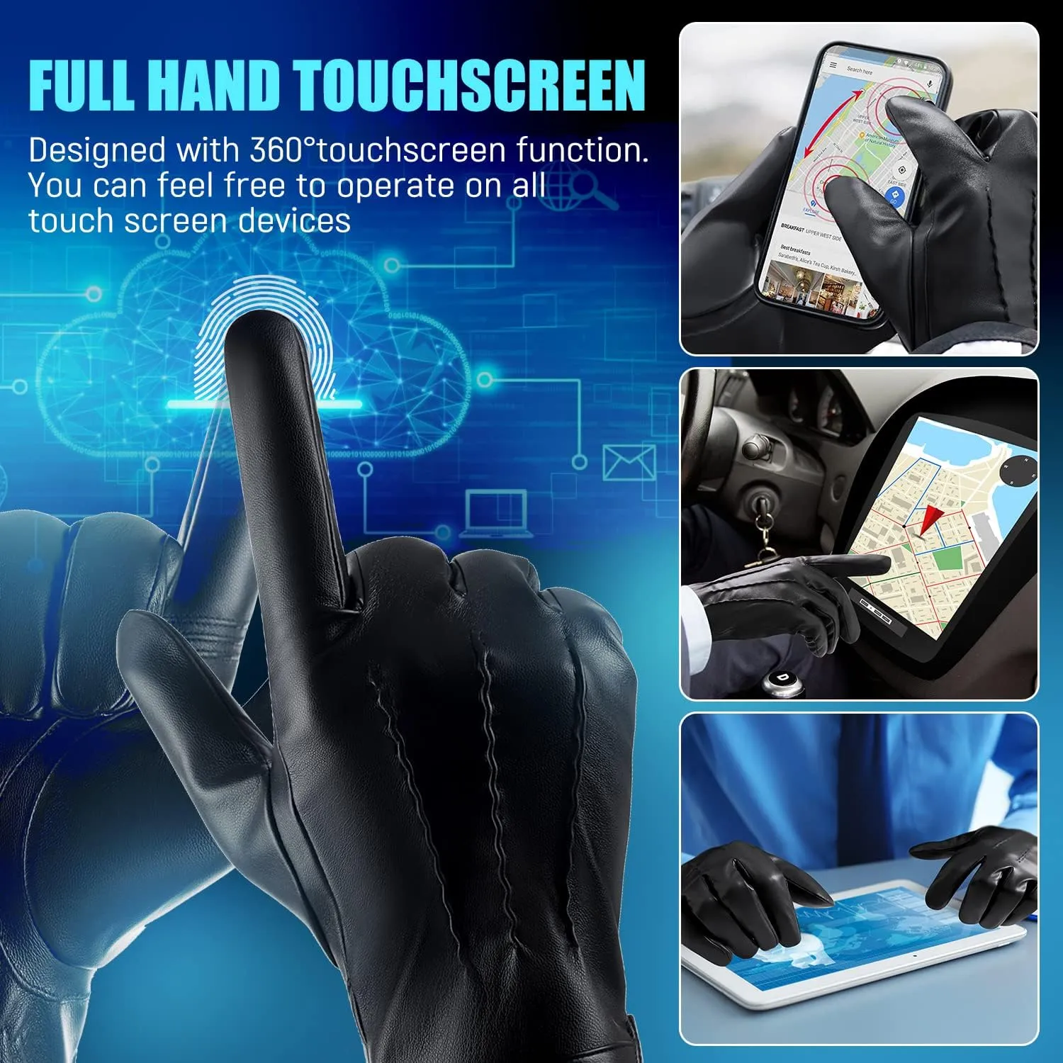 Winter Leather Gloves for Men,Touchscreen Snow Driving Gloves with Cashmere Lining for Motorcycle Driving Riding…