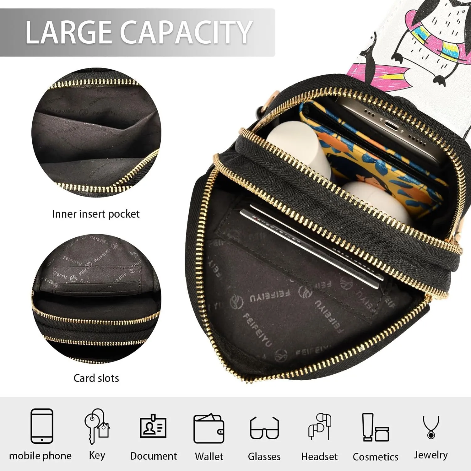 Winter Penguin Surfing Trendy Crossbody Bag Fashion Waist Packs Funny Animals Cross Body Leather Chest Bag for Women Fanny Pack Travel Outdoor Crossbody Sling Bag