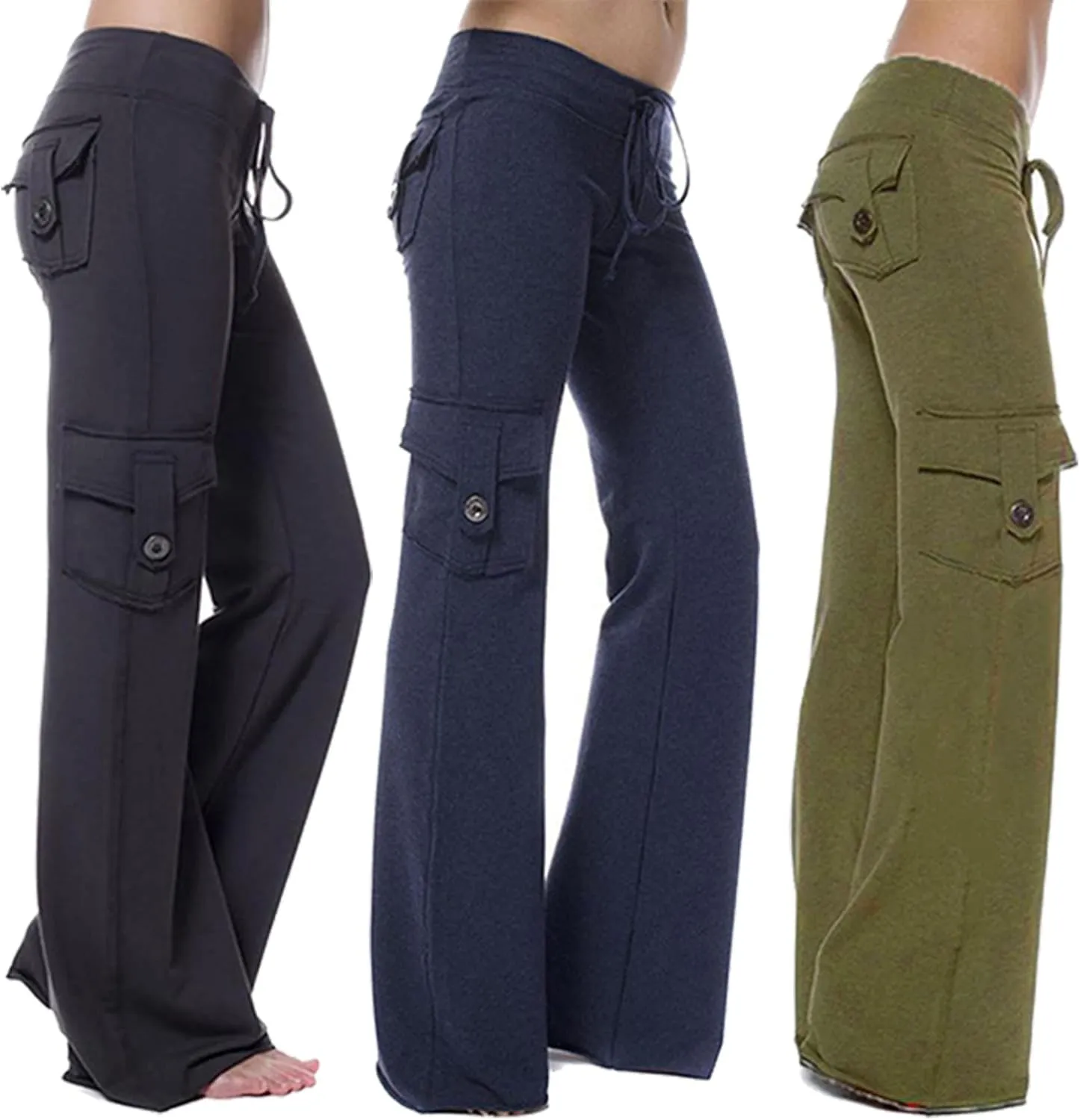Wkishenl Cargo Pants Women High Waist Wide Leg Pants with Pockets Casual Drawstring Stretch Yoga Workout Leggings Sweatpants