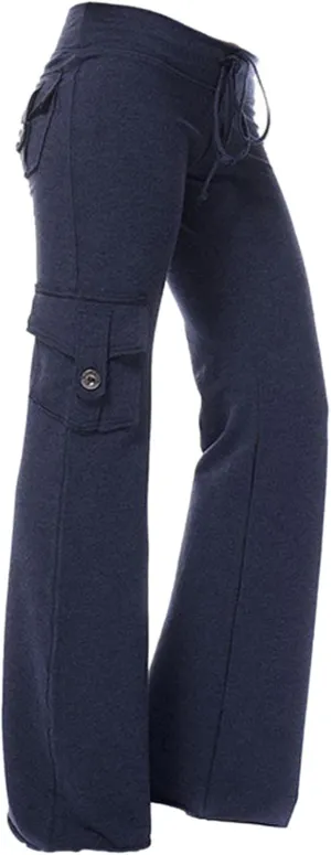 Wkishenl Cargo Pants Women High Waist Wide Leg Pants with Pockets Casual Drawstring Stretch Yoga Workout Leggings Sweatpants
