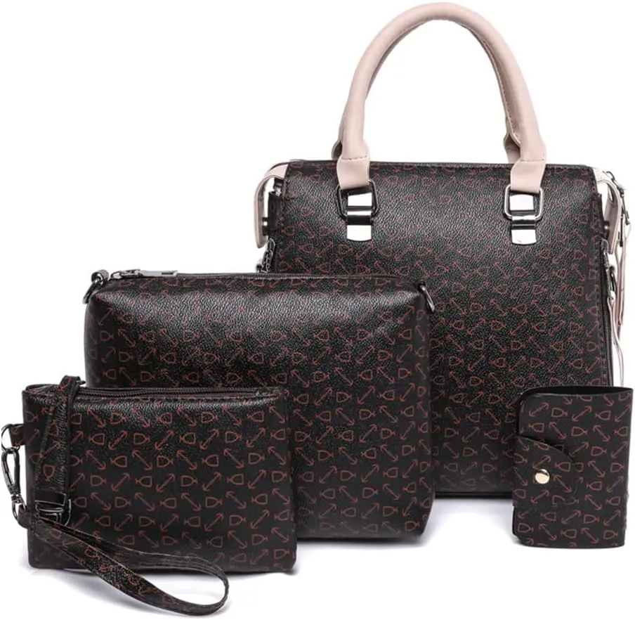Women 4pcs Set Handbag and Purses Graffiti Shoulder Bag Leather Satchels