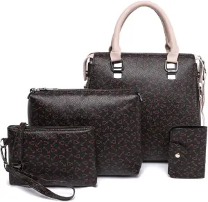 Women 4pcs Set Handbag and Purses Graffiti Shoulder Bag Leather Satchels