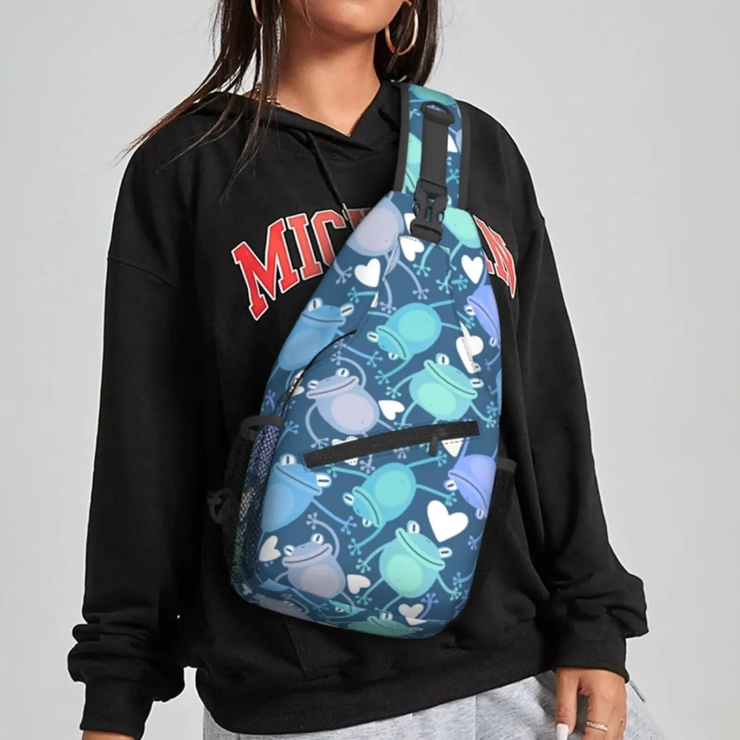 Women Cartoon Frog Colorful Crossbody Sling Backpack for Men Chest Bag Shoulder Bag Lightweight One Strap Backpack Travel Outdoor Daypack