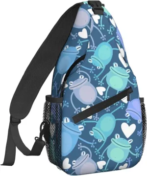 Women Cartoon Frog Colorful Crossbody Sling Backpack for Men Chest Bag Shoulder Bag Lightweight One Strap Backpack Travel Outdoor Daypack