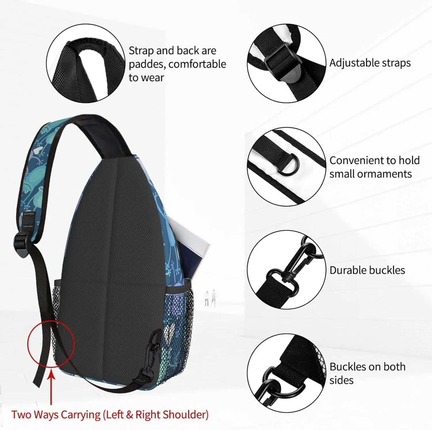 Women Cartoon Frog Colorful Crossbody Sling Backpack for Men Chest Bag Shoulder Bag Lightweight One Strap Backpack Travel Outdoor Daypack