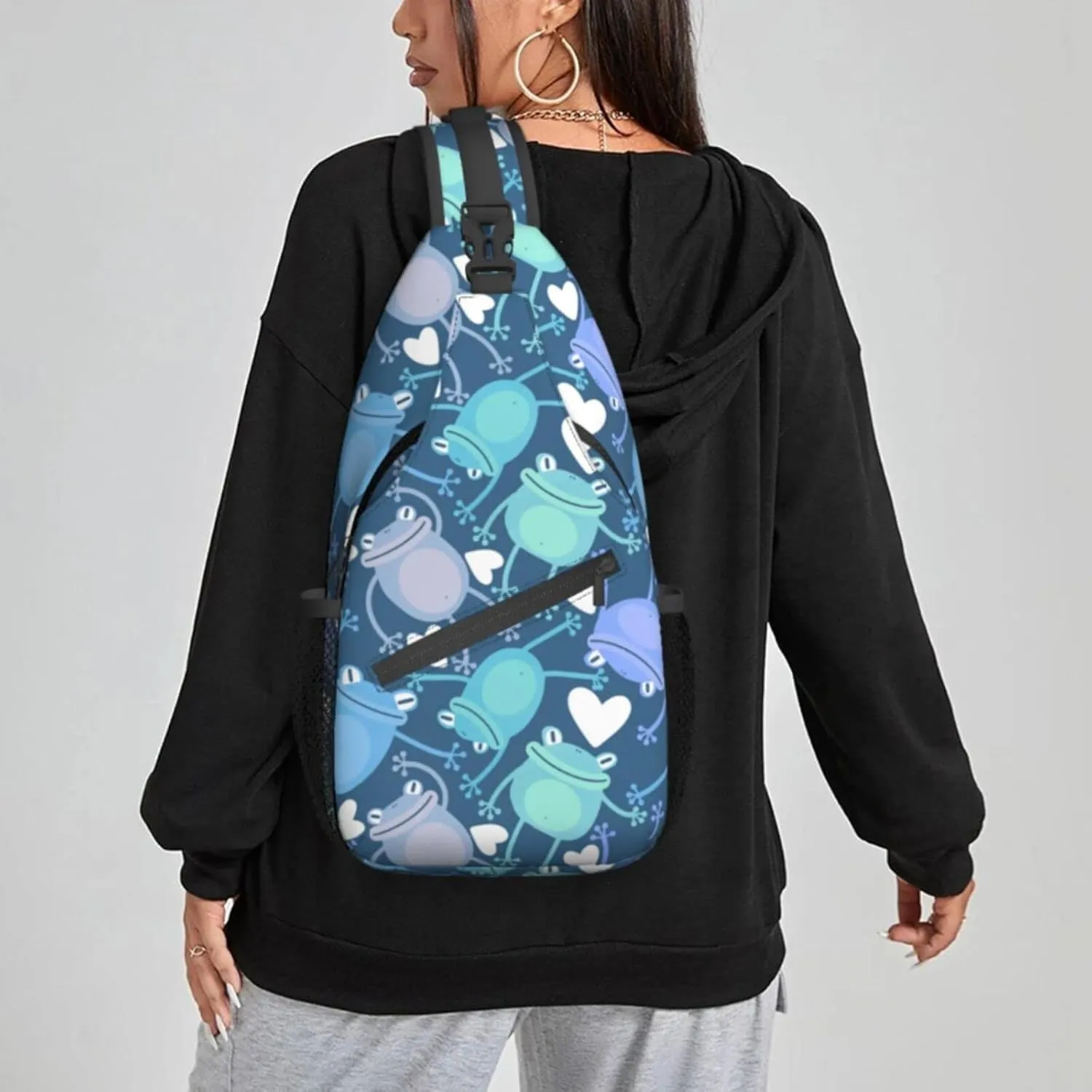 Women Cartoon Frog Colorful Crossbody Sling Backpack for Men Chest Bag Shoulder Bag Lightweight One Strap Backpack Travel Outdoor Daypack