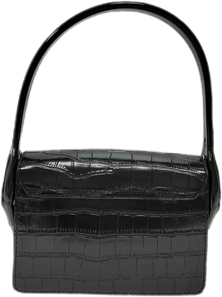 Women Casual Black Bag Small Square Bag Black Bag Chain Shoulder Bag Alligator Skin Lines Bag (19X7X13,Black)