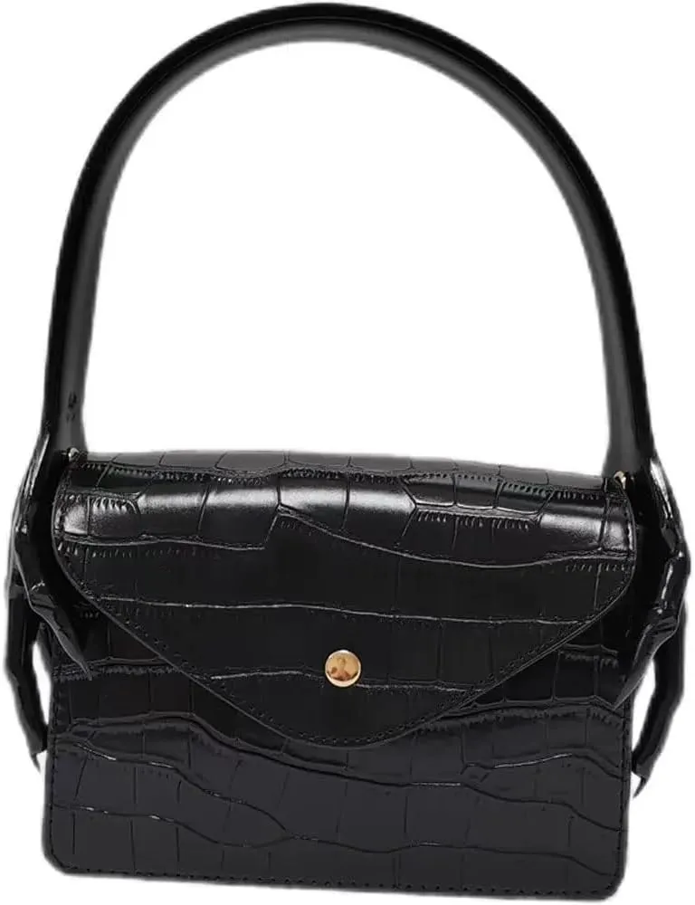 Women Casual Black Bag Small Square Bag Black Bag Chain Shoulder Bag Alligator Skin Lines Bag (19X7X13,Black)