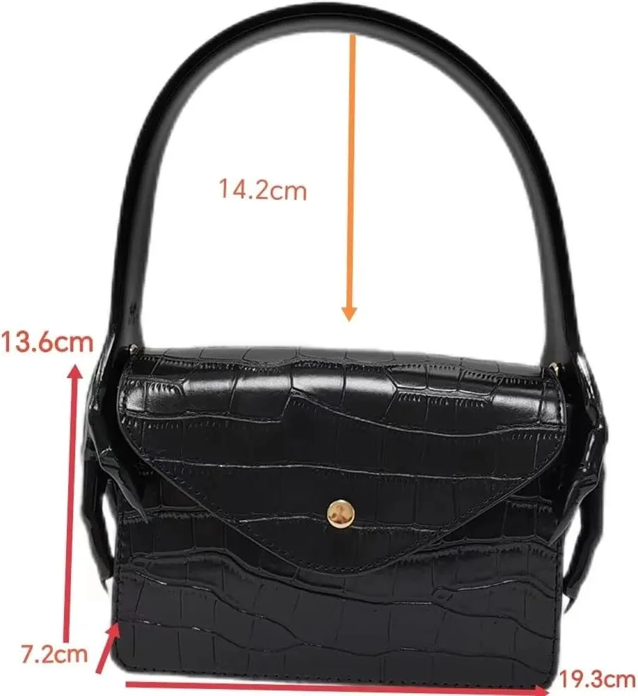 Women Casual Black Bag Small Square Bag Black Bag Chain Shoulder Bag Alligator Skin Lines Bag (19X7X13,Black)