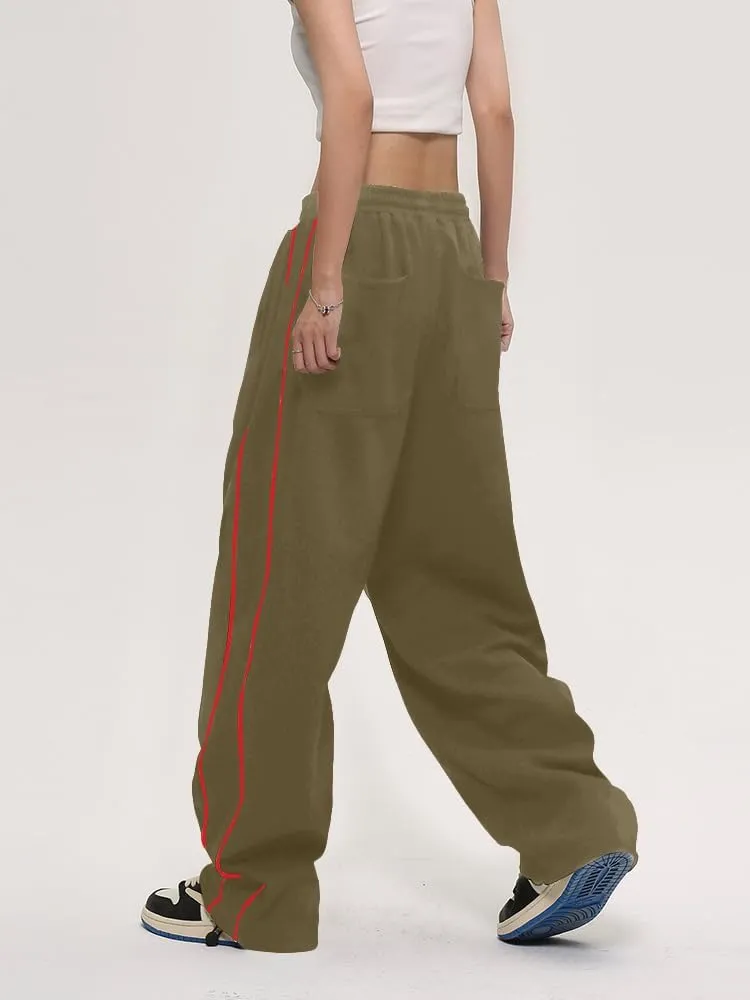 Women Casual Drawstring Sweatpants High Waist Straight Leg Track Pant Y2K Baggy Joggers with Pockets