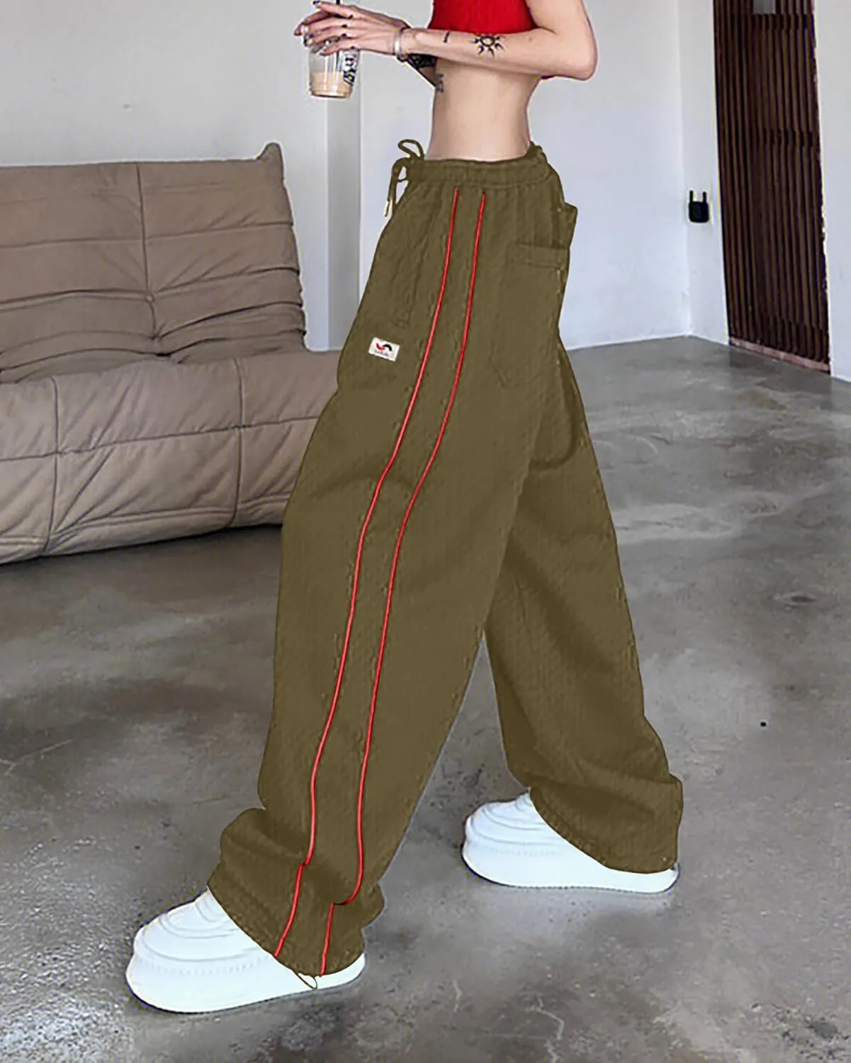 Women Casual Drawstring Sweatpants High Waist Straight Leg Track Pant Y2K Baggy Joggers with Pockets