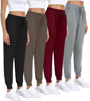 Women Joggers with Pockets,Women's Lightweight Sweatpants Soft Lounge Athletic Yoga Pants 4 Pack