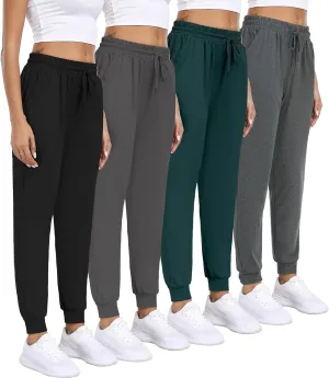 Women Joggers with Pockets,Women's Lightweight Sweatpants Soft Lounge Athletic Yoga Pants 4 Pack