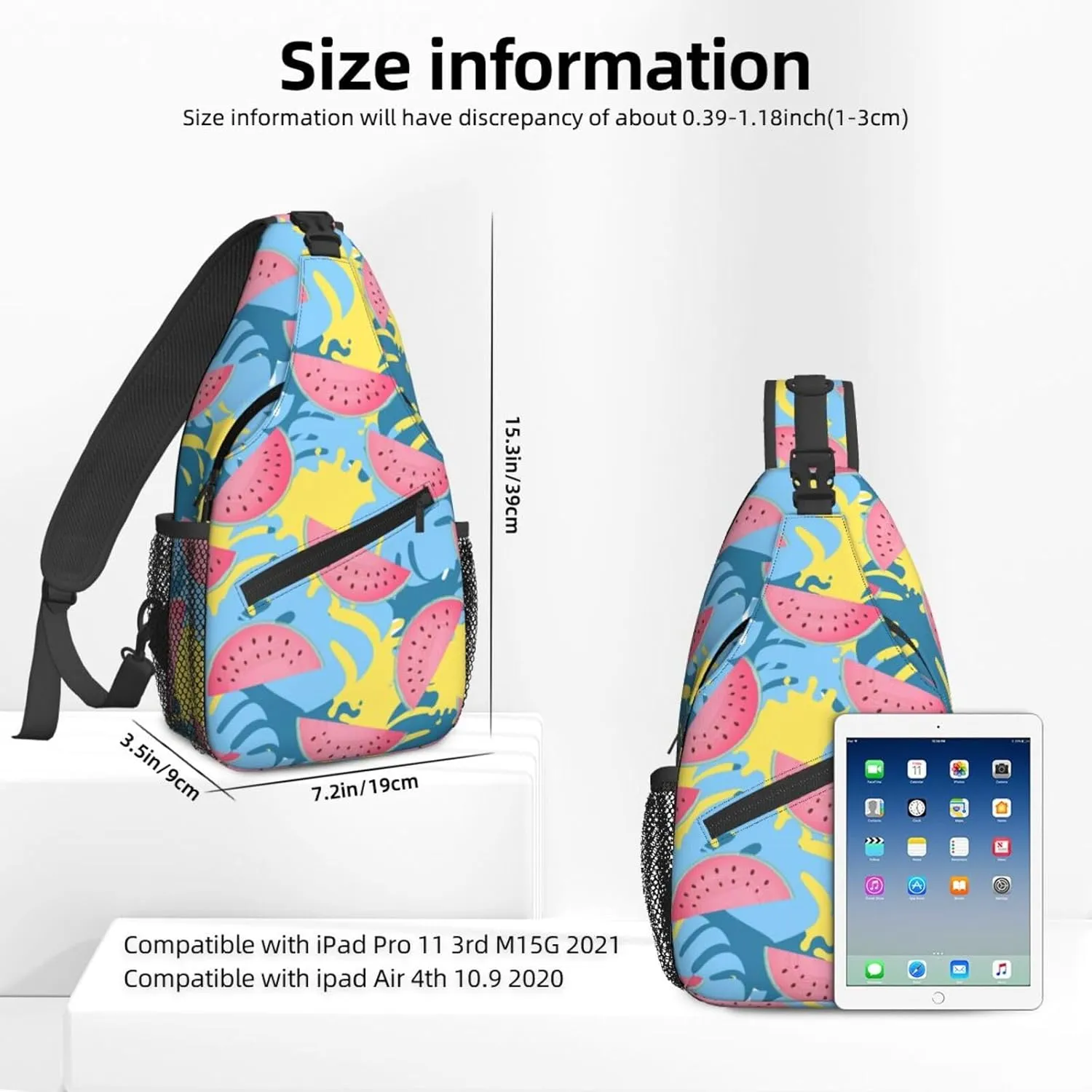 Women Juicy Watermelon Colors Leaves Crossbody Sling Backpack for Men Chest Bag Shoulder Bag Lightweight One Strap Backpack Travel Outdoor Daypack