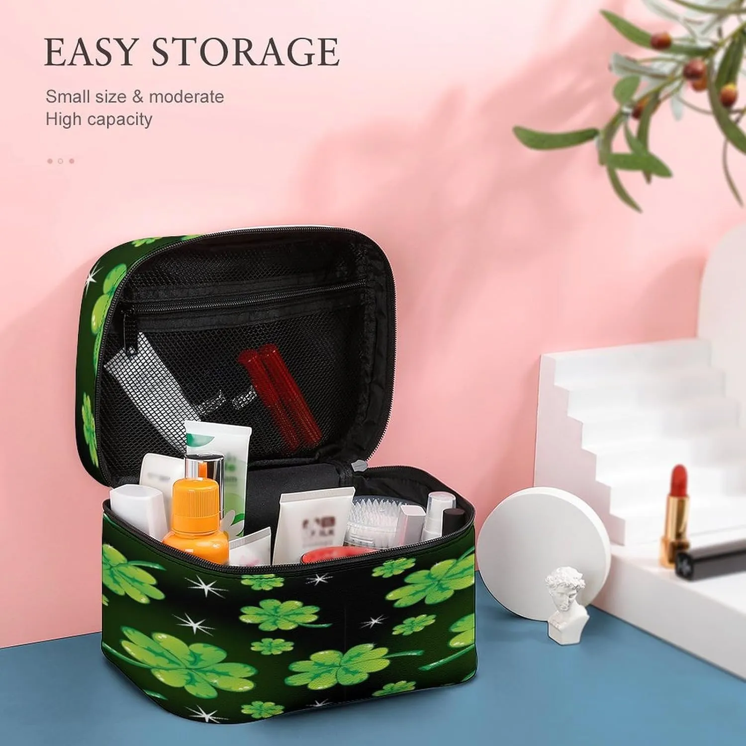 Women Leather Cosmetic Bag, Zipper Makeup Case Purse Holder Pouch Handbag