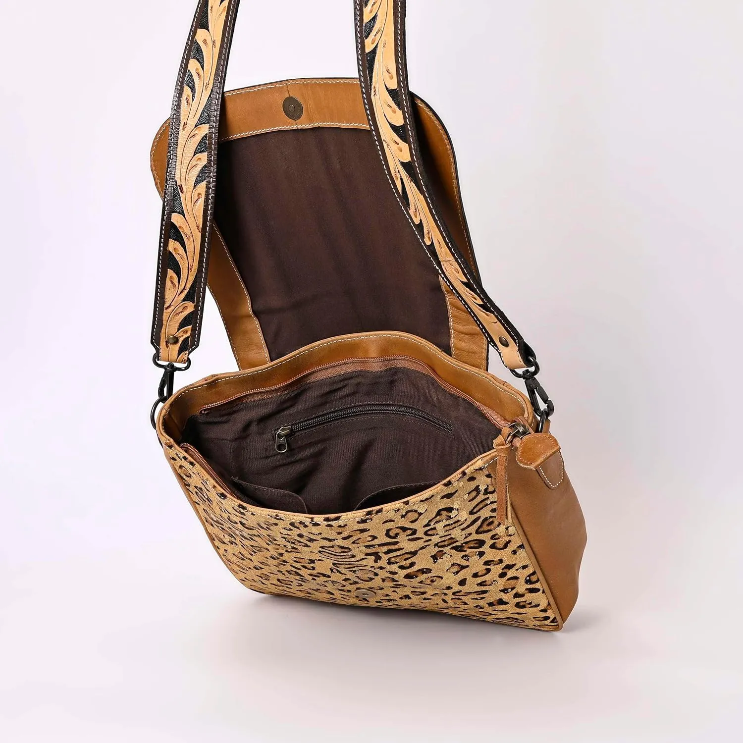Women Natural Cowhide Leather Hand Bag With Adjustable Detachable Strap