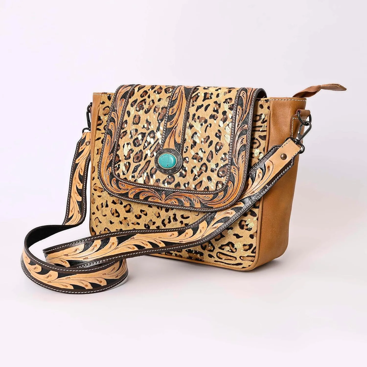 Women Natural Cowhide Leather Hand Bag With Adjustable Detachable Strap