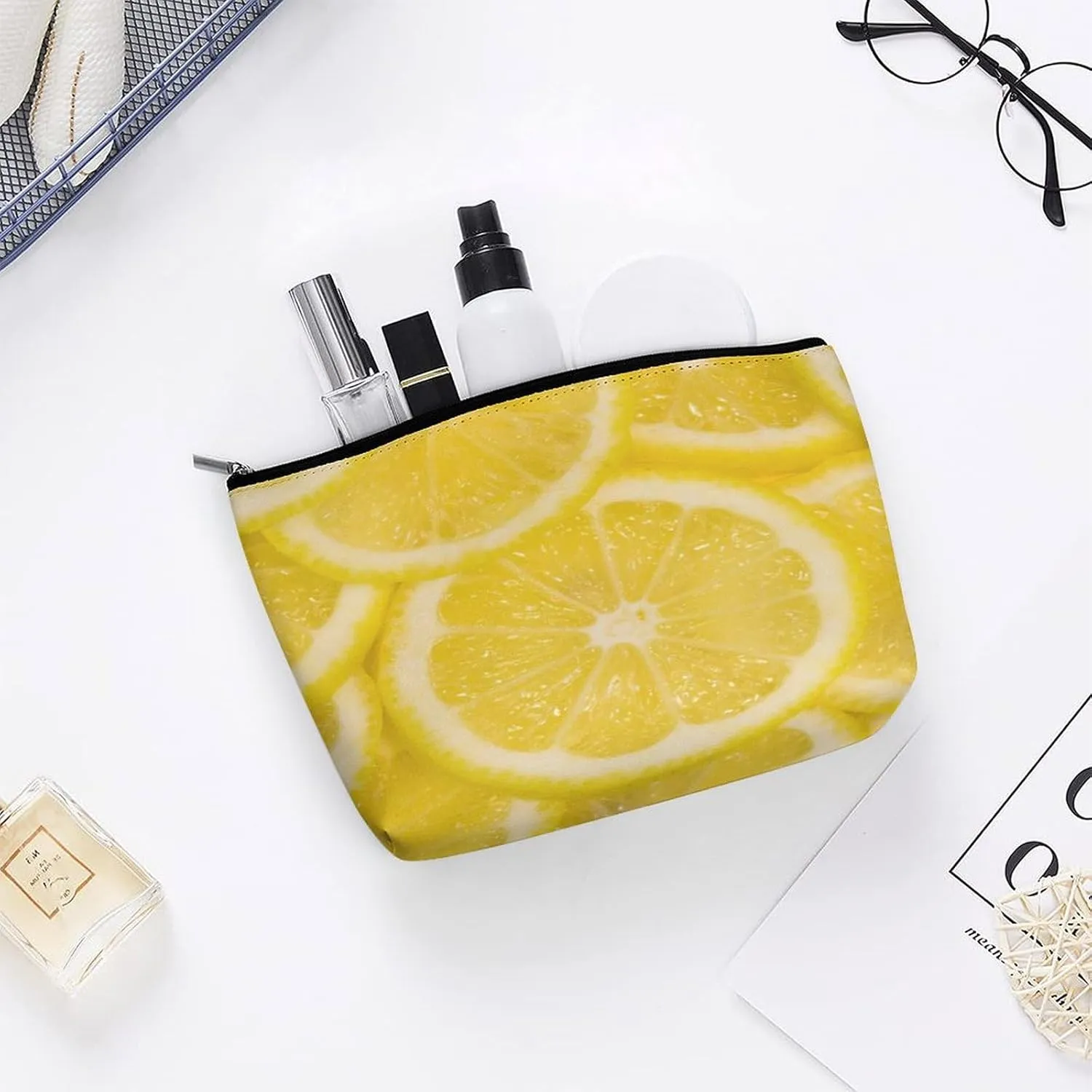 Women PU Leather Cosmetic Bag, Toiletry Storage 6.8x5.9x2.3 in Zipper Pouch Handbag Makeup Case Purse Holder Organizer