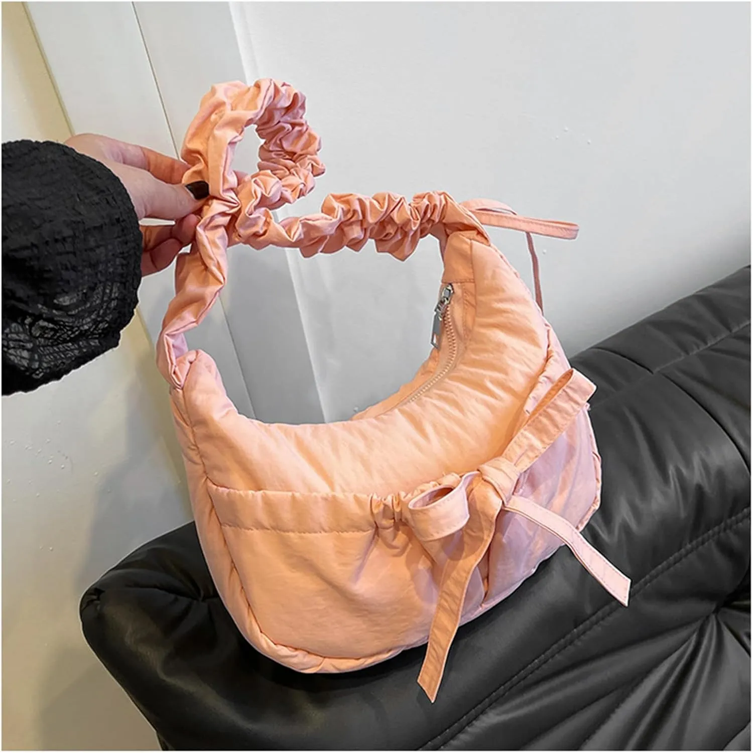 Women Shoulder Bag Lovely Bows Armpit Bag Korean Styles Messengers Bag Shopping Bag Drawstring Crossbody Bag for Daily