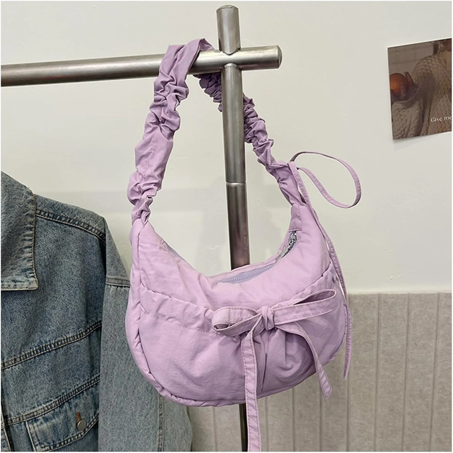 Women Shoulder Bag Lovely Bows Armpit Bag Korean Styles Messengers Bag Shopping Bag Drawstring Crossbody Bag for Daily
