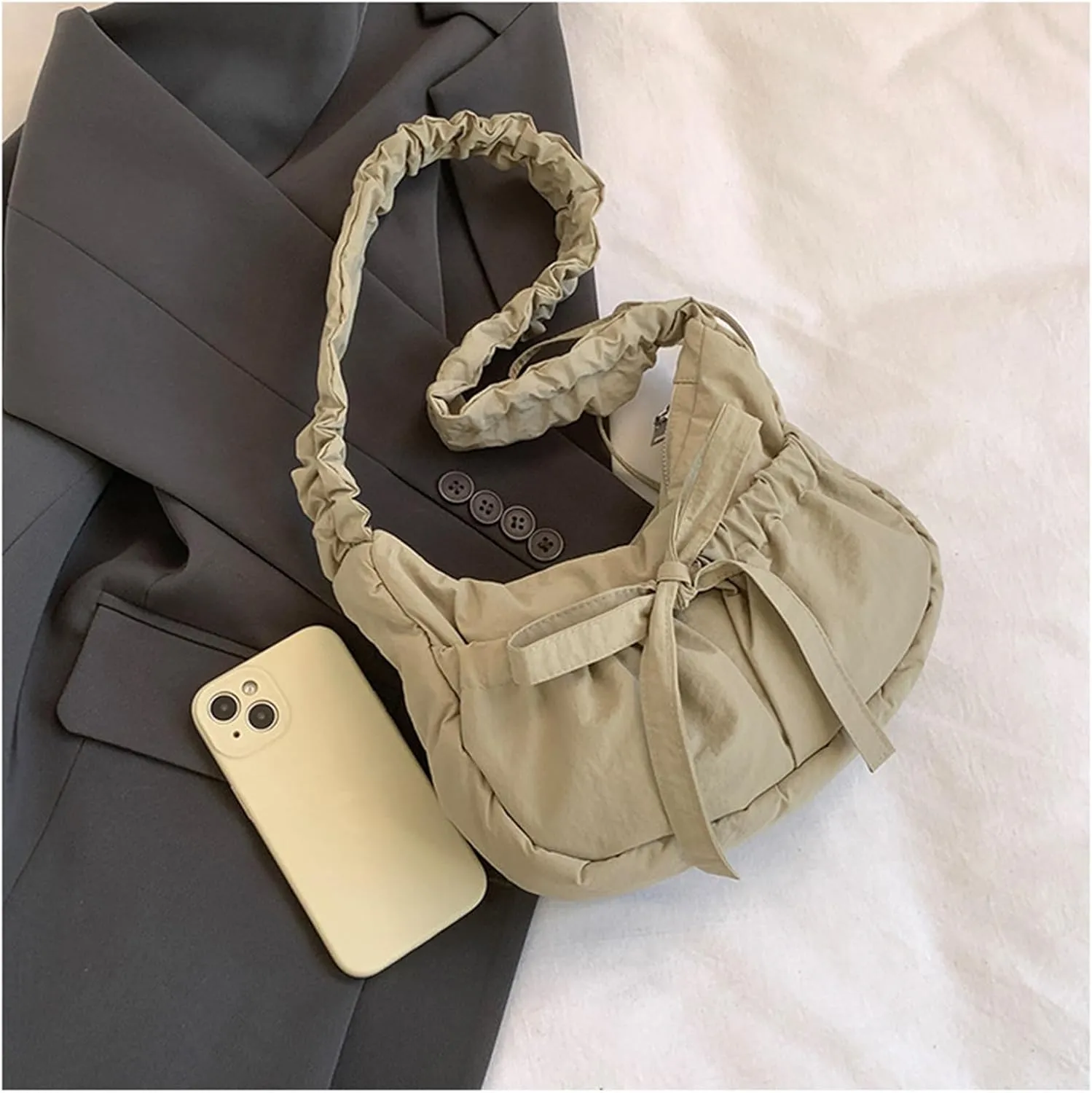 Women Shoulder Bag Lovely Bows Armpit Bag Korean Styles Messengers Bag Shopping Bag Drawstring Crossbody Bag for Daily