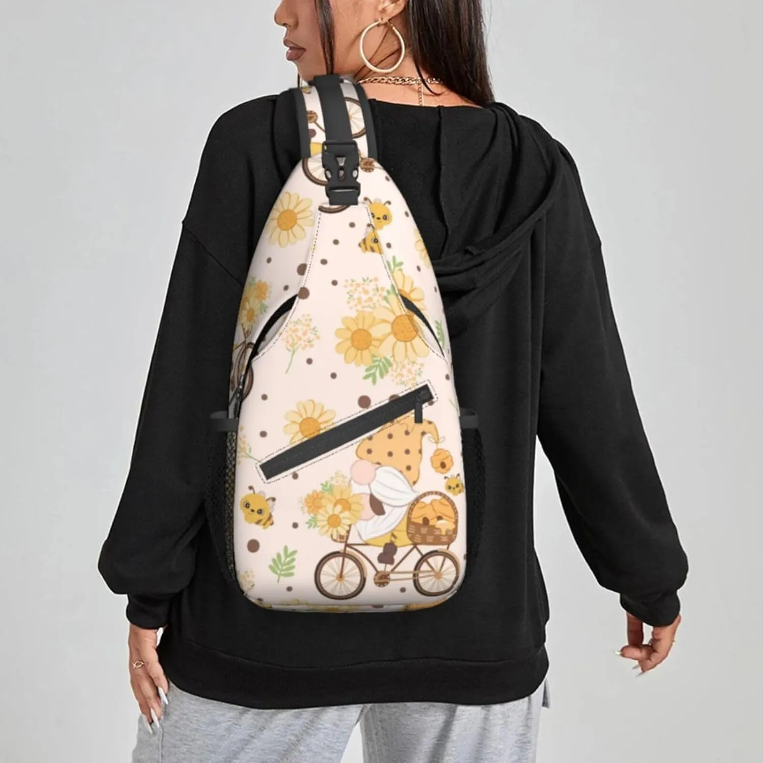 Women Vintage Gnome Sunflower Bike Crossbody Sling Backpack for Men Chest Bag Shoulder Bag Lightweight One Strap Backpack Travel Outdoor Daypack