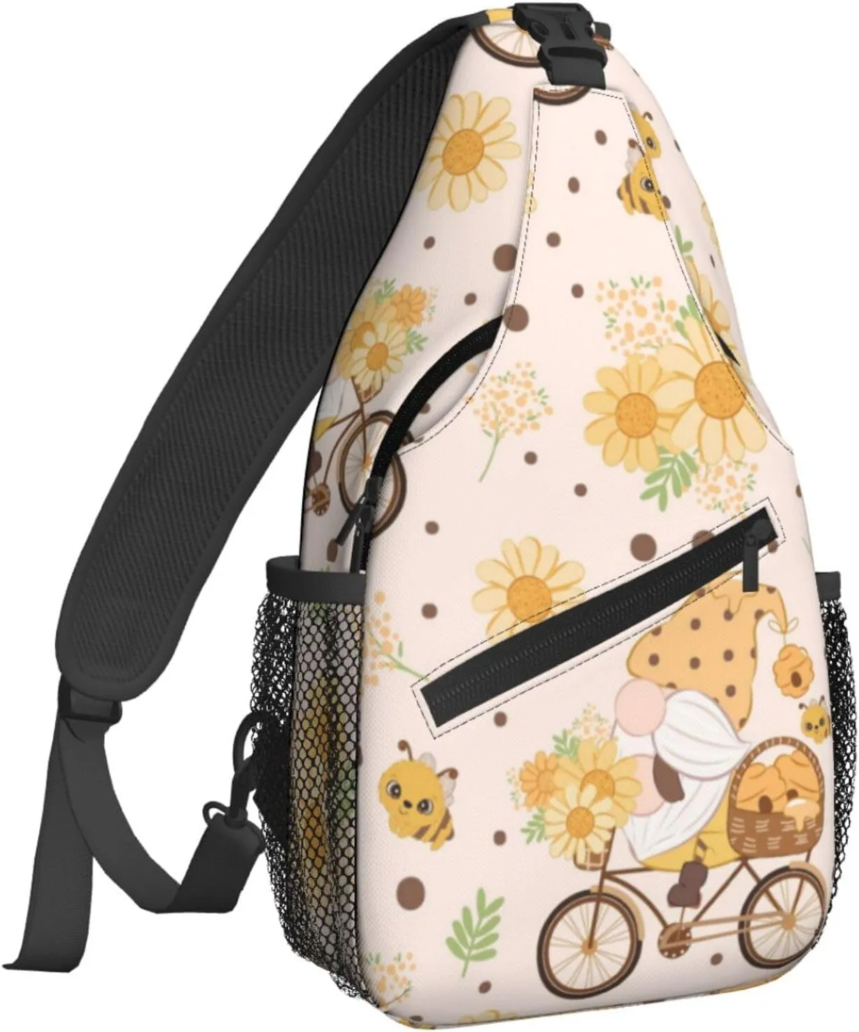 Women Vintage Gnome Sunflower Bike Crossbody Sling Backpack for Men Chest Bag Shoulder Bag Lightweight One Strap Backpack Travel Outdoor Daypack