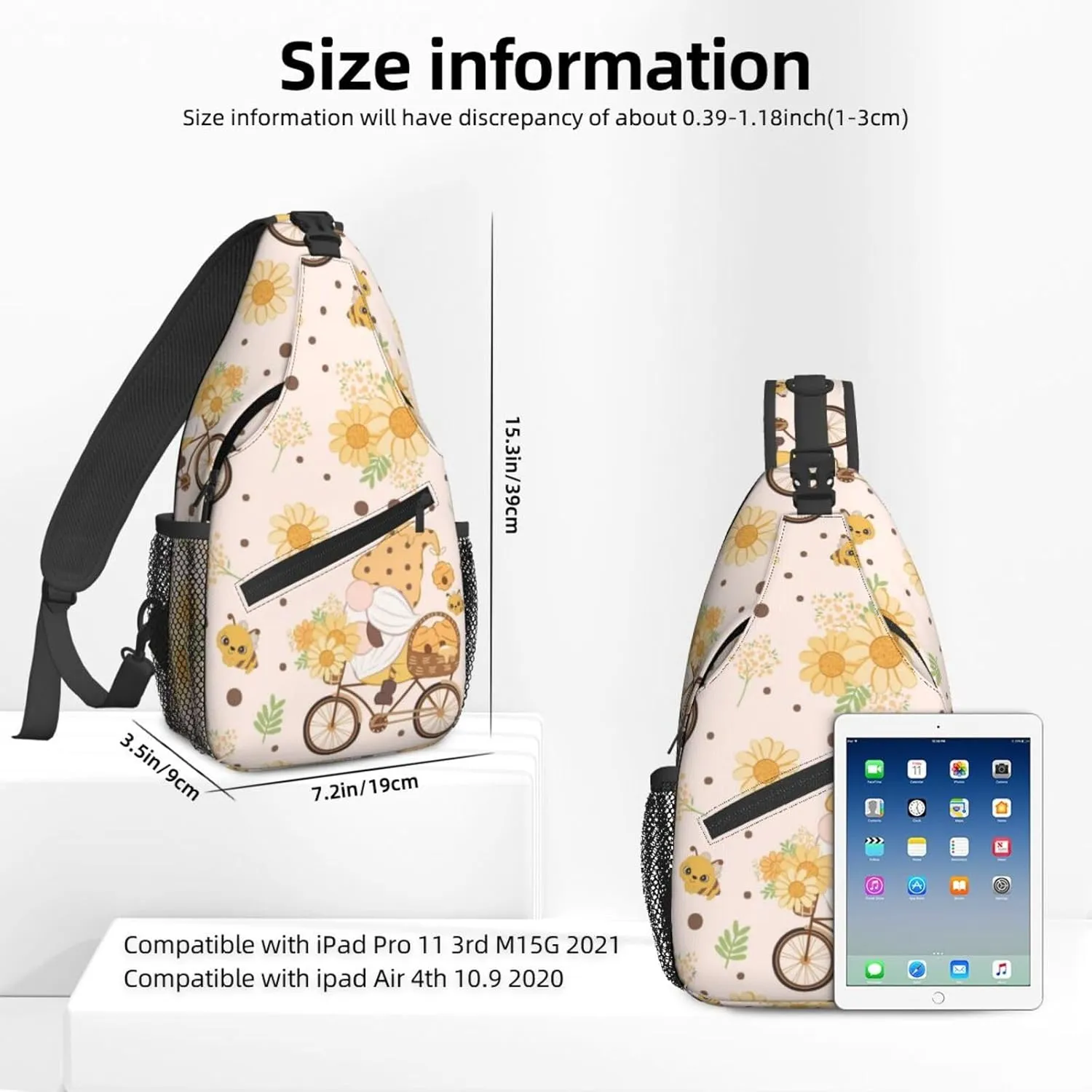 Women Vintage Gnome Sunflower Bike Crossbody Sling Backpack for Men Chest Bag Shoulder Bag Lightweight One Strap Backpack Travel Outdoor Daypack