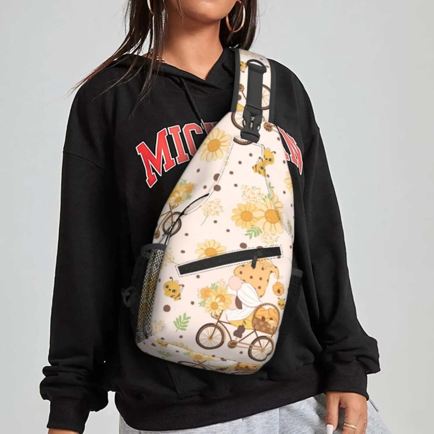 Women Vintage Gnome Sunflower Bike Crossbody Sling Backpack for Men Chest Bag Shoulder Bag Lightweight One Strap Backpack Travel Outdoor Daypack