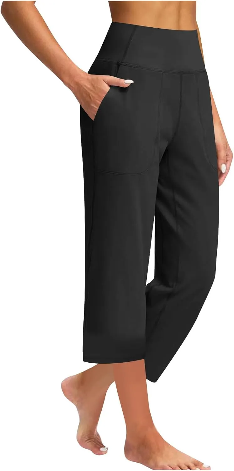 Women Yoga Capri Pants 2025 High Waist Solid Pant Wide Leg Workout Crop Summer Pants for Casual, Travel, Exercise