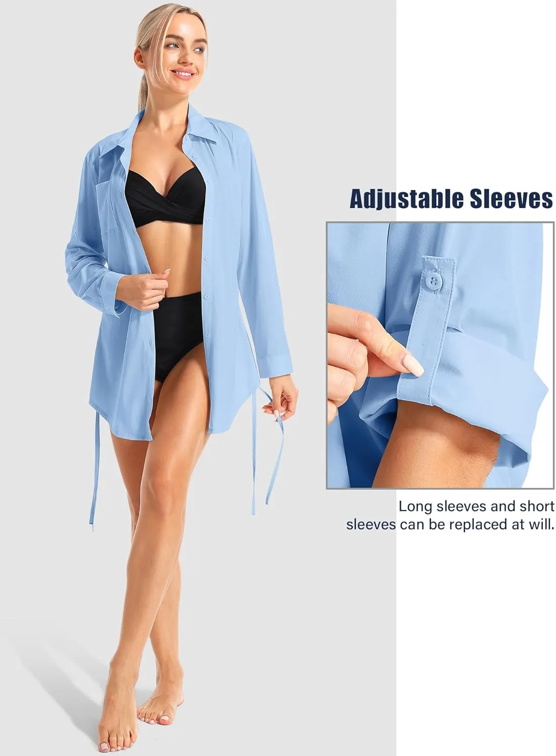 Womens Bathing Suit Cover Up Swimsuit Cover Up for Women Drawstring Button Down UV Sun Protection Beach Dress Shirt