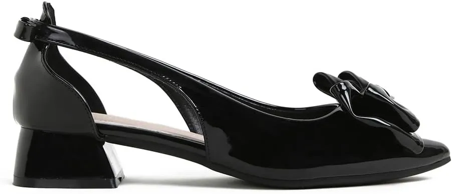 Women's Bow Slingback Heels Pointed Toe Chunky Heels Pumps Dress Shoes - 1.18'' Inches Height