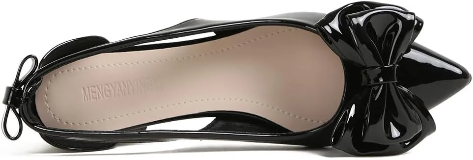 Women's Bow Slingback Heels Pointed Toe Chunky Heels Pumps Dress Shoes - 1.18'' Inches Height