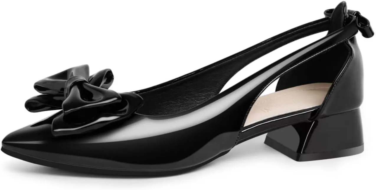 Women's Bow Slingback Heels Pointed Toe Chunky Heels Pumps Dress Shoes - 1.18'' Inches Height